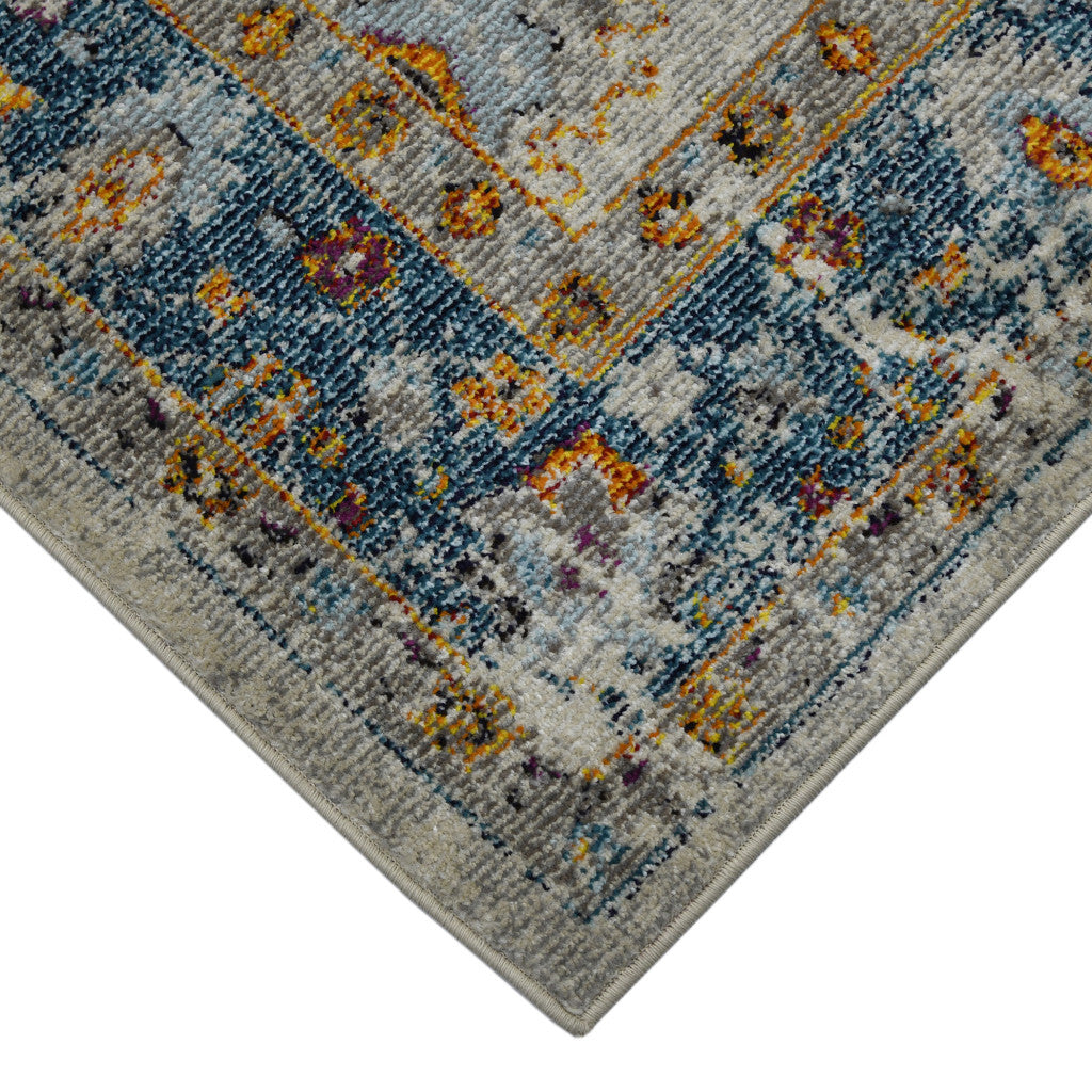5' x 7' Blue and Orange Floral Power Loom Area Rug