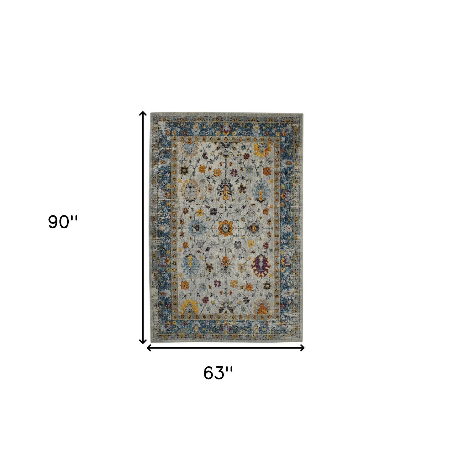 5' x 7' Blue and Orange Floral Power Loom Area Rug