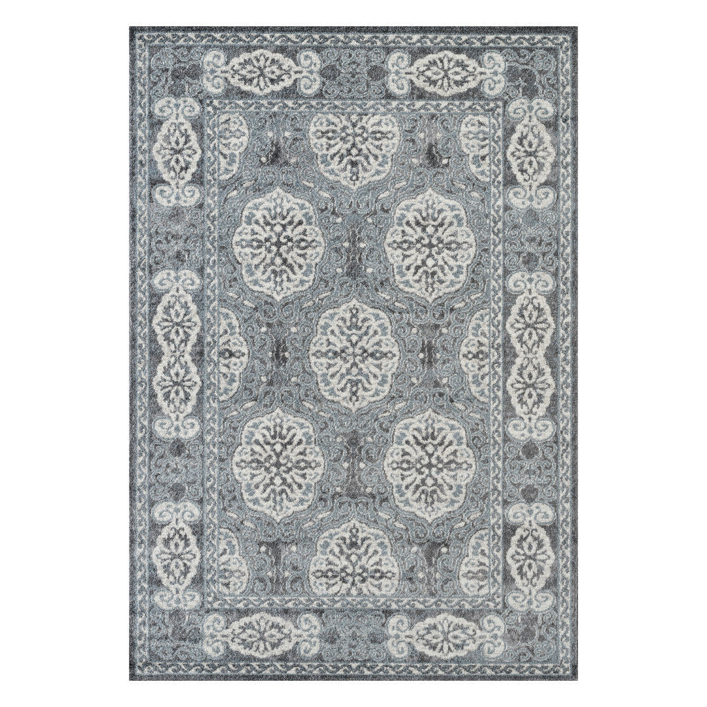 4' X 6' Charcoal and Ivory Medallion Power Loom Area Rug