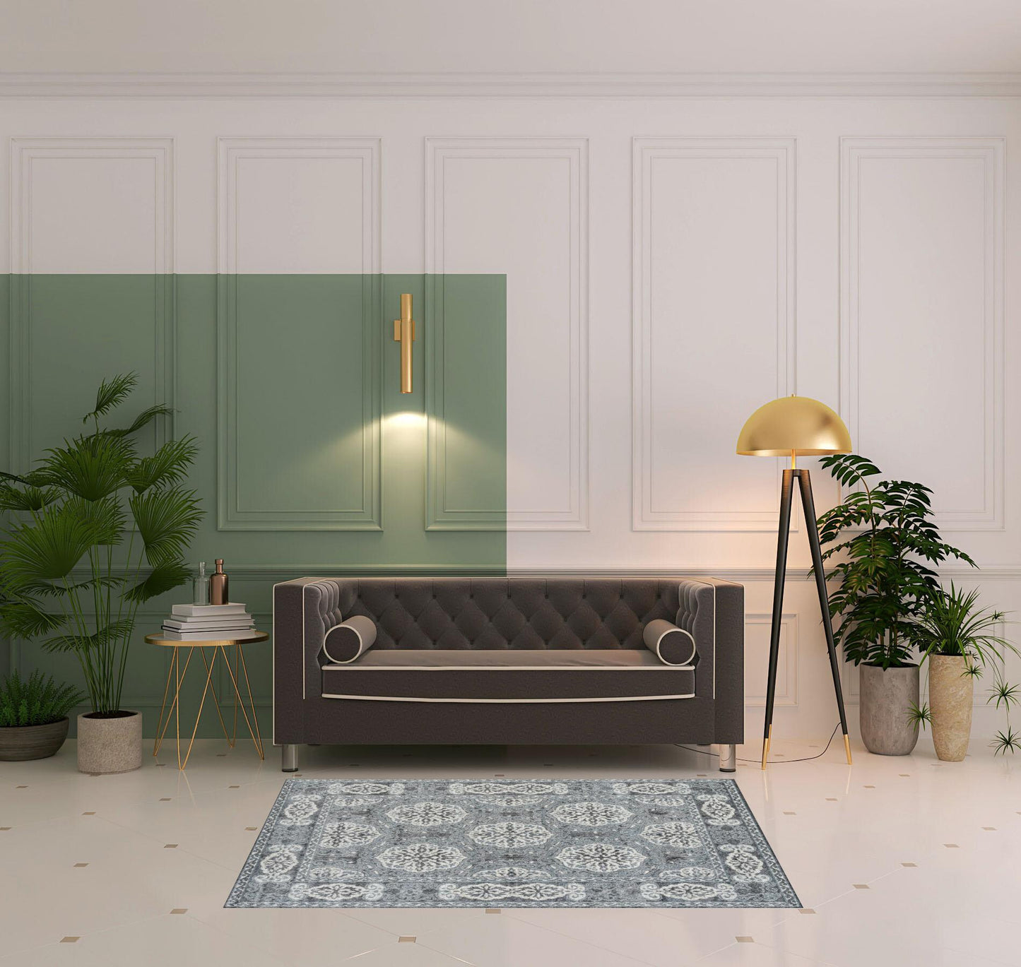 4' X 6' Charcoal and Ivory Medallion Power Loom Area Rug