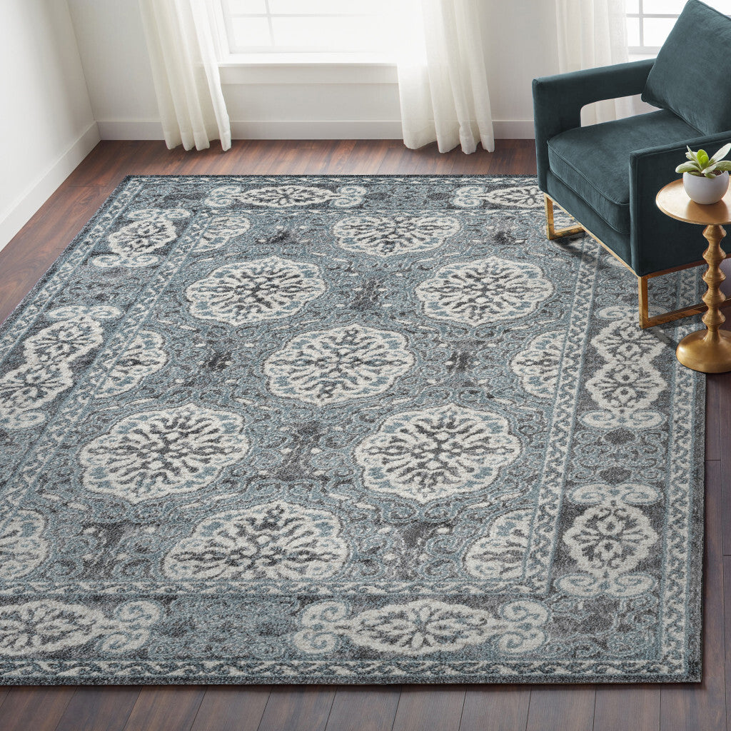 4' X 6' Charcoal and Ivory Medallion Power Loom Area Rug