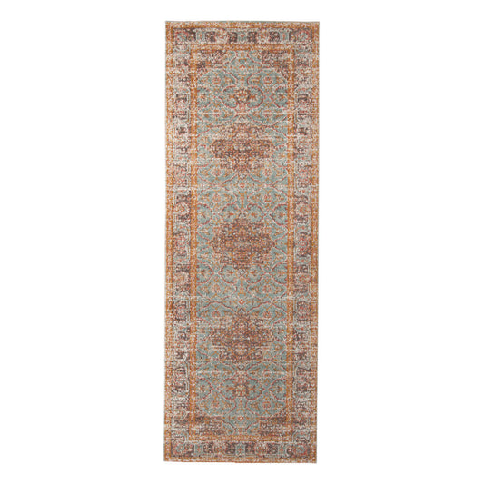 7' Teal Red and Orange Medallion Power Loom Runner Rug