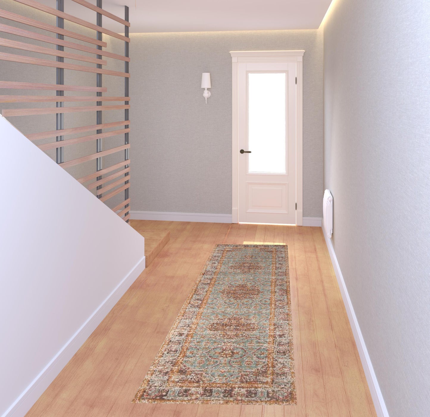 7' Teal Red and Orange Medallion Power Loom Runner Rug