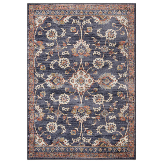 10' Ivory Navy and Orange Floral Power Loom Runner Rug
