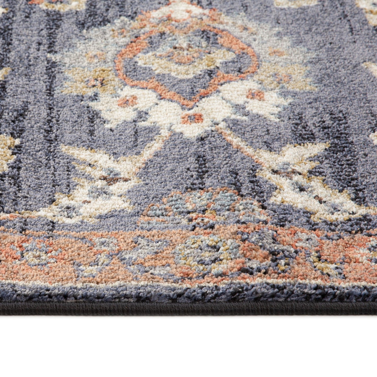 10' Ivory Navy and Orange Floral Power Loom Runner Rug