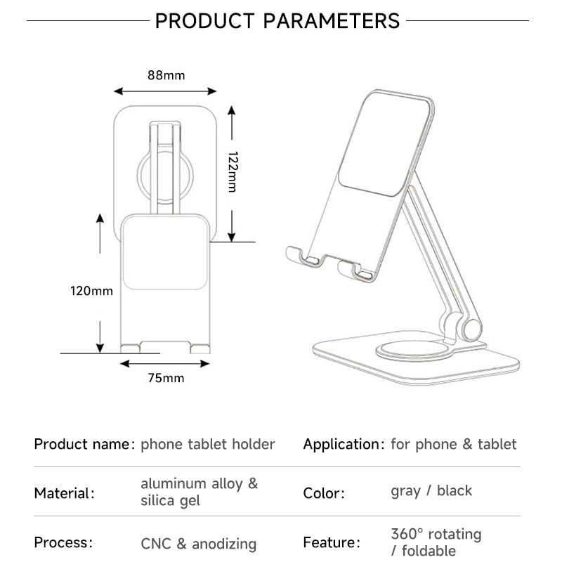 Metal Cell Phone Holder Stand 360° Rotation