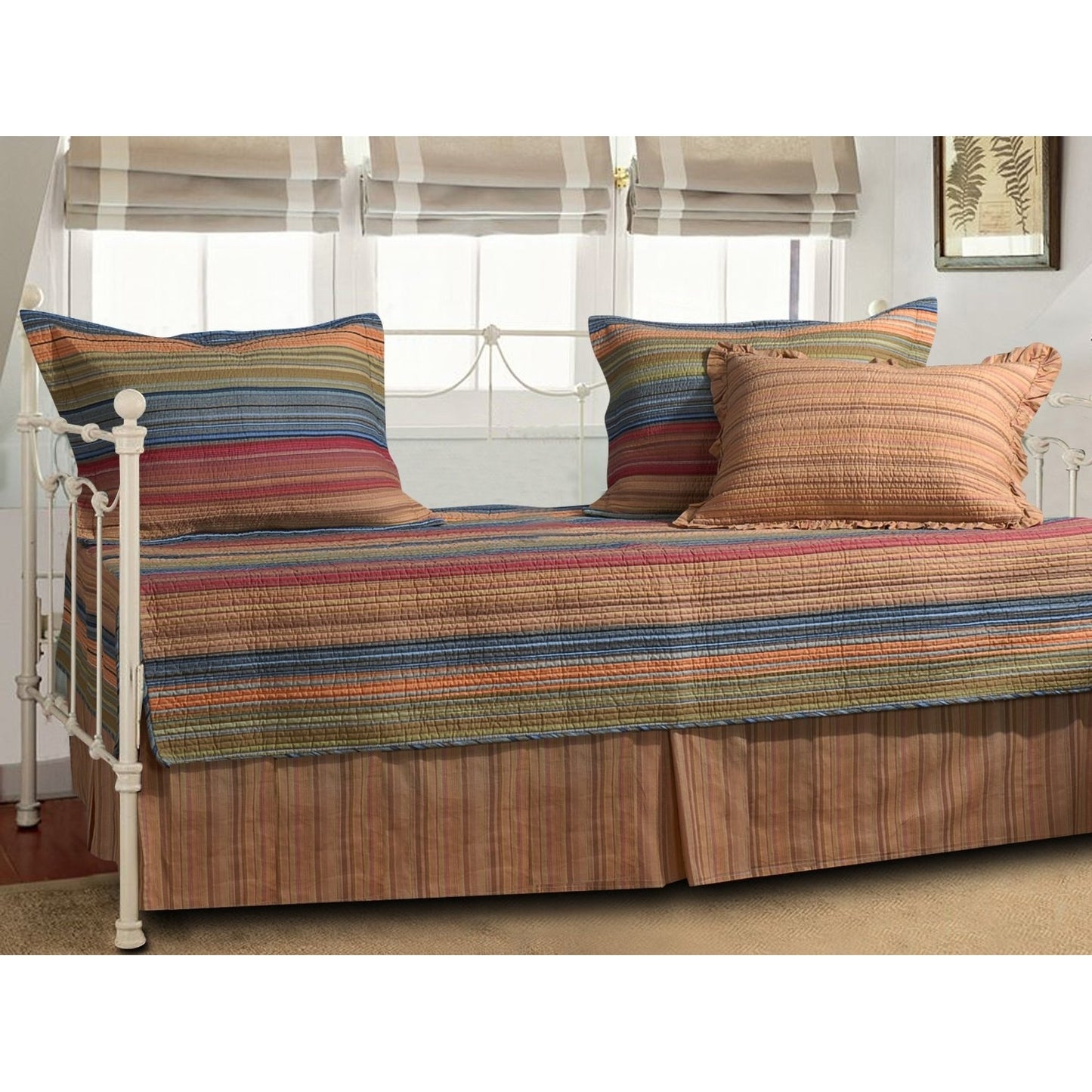 Reversible 5-Piece Daybed Bedding Set with Bed-skirt and Three Pillow Shams