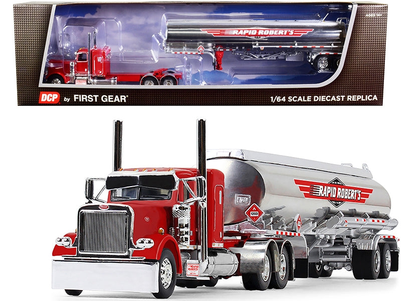 Peterbilt 389 with 36" Flattop Sleeper Cab and Heil Fuel Tanker Trailer Red and Chrome "Rapid Robert's, Inc." 1/64 Diecast Model by DCP/First Gear