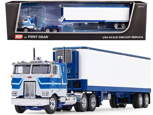 Peterbilt 352 COE 86" Sleeper Cab and Vintage 40' Refrigerated Trailer Surf Blue and White 1/64 Diecast Model by DCP/First Gear