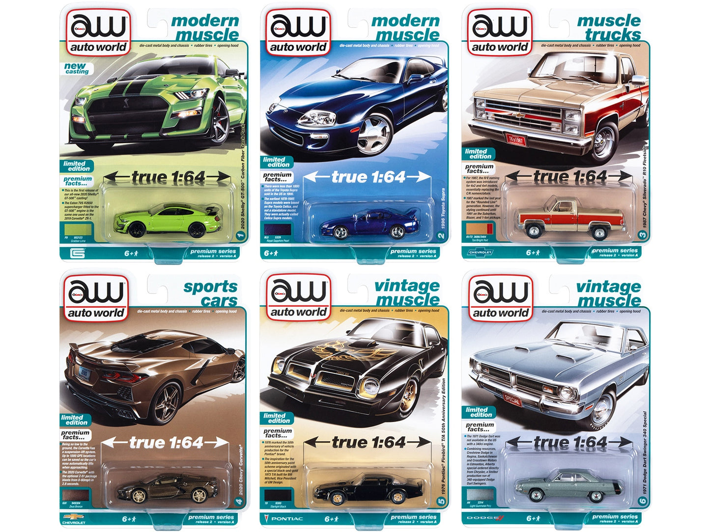 Auto World Premium 2022 Set A of 6 pieces Release 2 1/64 Diecast Model Cars by Auto World