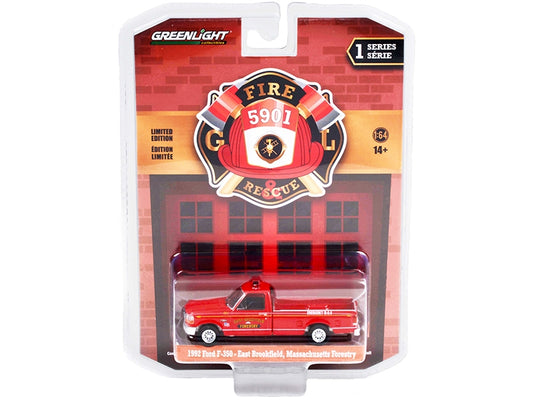 1992 Ford F-350 Pickup Truck Red "East Brookfield Forestry" (Massachusetts) "Fire & Rescue" Series 1 1/64 Diecast Model Car by Greenlight