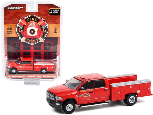 2017 Ram 3500 Dually Service Truck Red "Los Angeles County Fire Department" (California) "Fire & Rescue" Series 1 1/64 Diecast Model Car by Greenlight