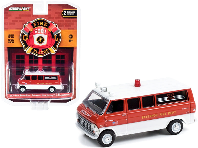 1970 Ford Econoline Bus Red and White "Paterson Fire Department" (New Jersey) "Fire & Rescue" Series 2 1/64 Diecast Model Car by Greenlight