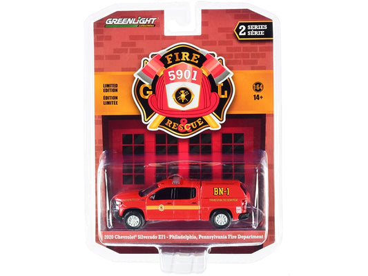 2020 Chevrolet Silverado Z71 Pickup Truck with Battalion Truck Cap Orange "Philadelphia Fire Department Battalion Chief" (Pennsylvania) "Fire & Rescue" Series 2 1/64 Diecast Model Car by