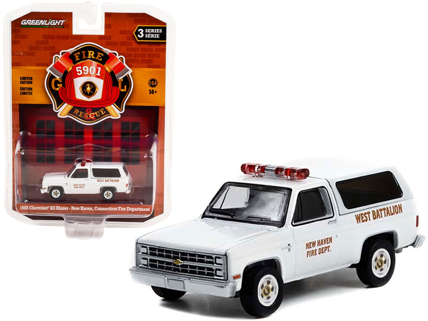 1985 Chevrolet K5 Blazer White "New Haven Fire Department West Battalion" (Connecticut) "Fire & Rescue" Series 3 1/64 Diecast Model Car by Greenlight