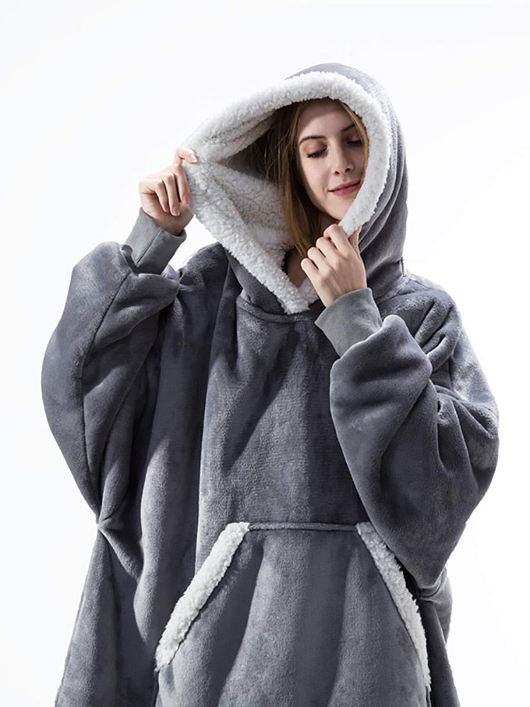 Hooded Winter Soft Plush Fleece Blanket Hoodie