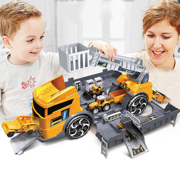 Children's Simulation Diecast Engineering Vehicle Model Set Deformation Storage Parking Lot Educational Toys