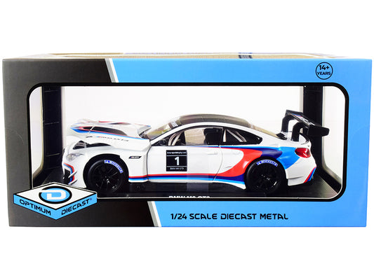 BMW M6 GT3 #1 White with Black Top and Stripes 1/24 Diecast Model Car by Optimum Diecast
