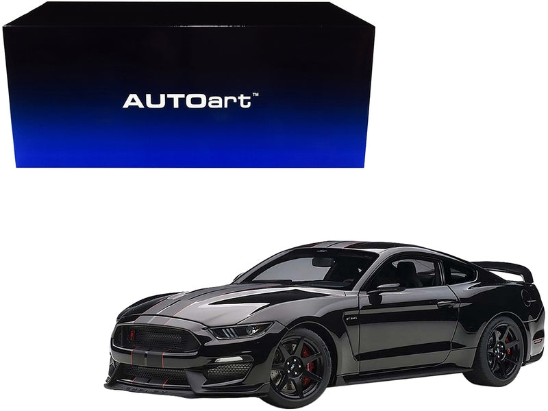 Ford Mustang Shelby GT-350R Shadow Black with Black and Red Stripes 1/18 Model Car by Autoart