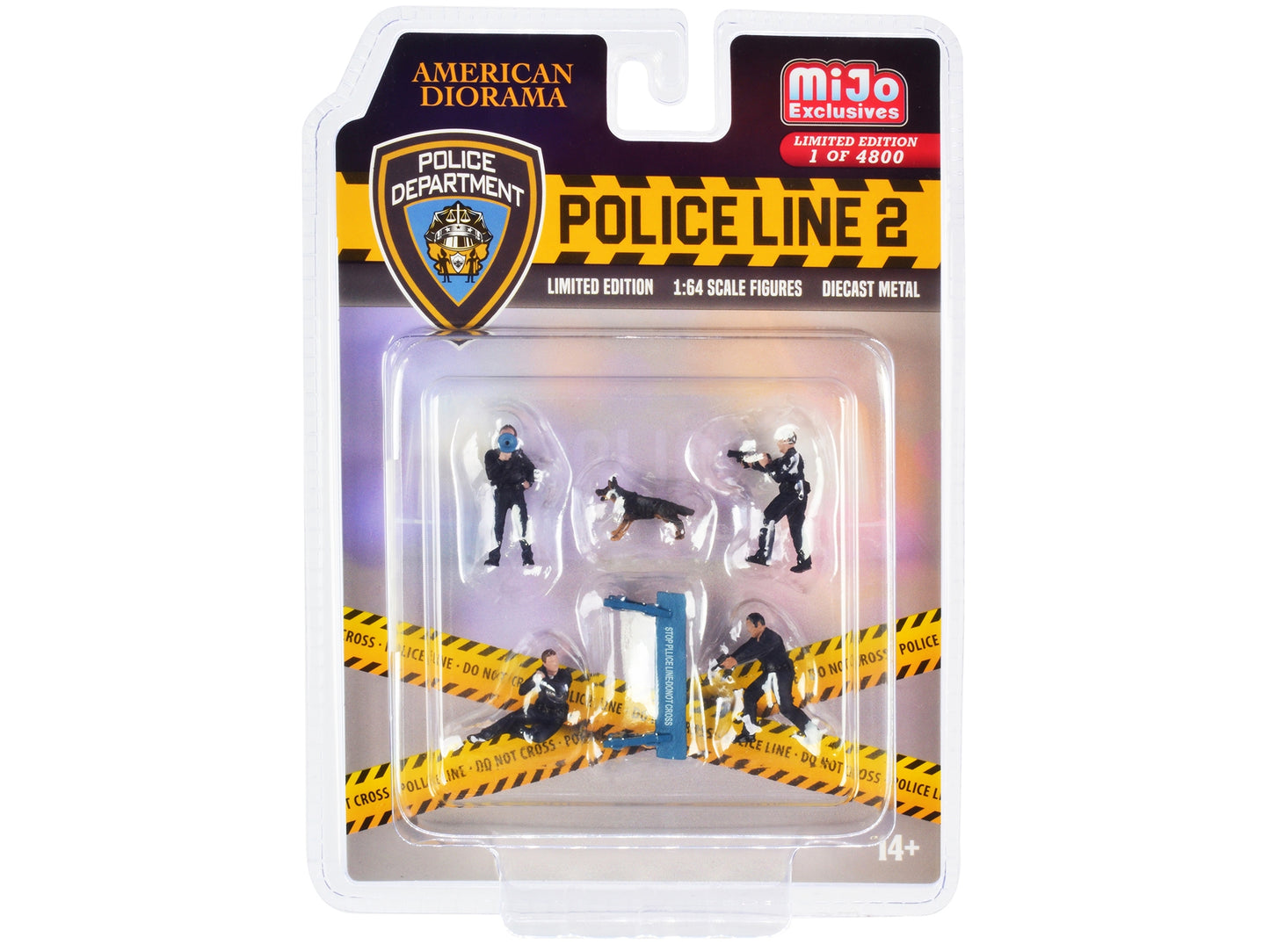 "Police Line 2" 6 piece Diecast Set (4 Police Figures 1 Dog Figure and 1 Accessory) Limited Edition to 4800 pieces Worldwide for 1/64 Scale Models by American Diorama