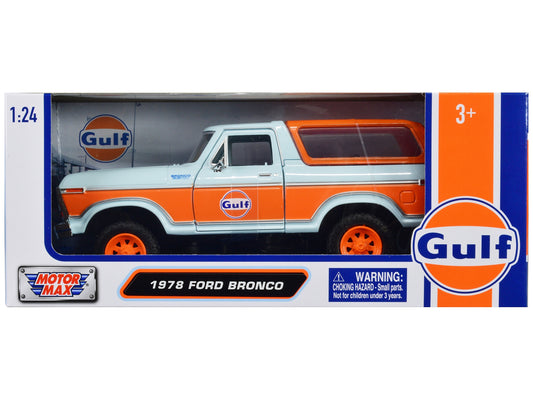 1978 Ford Bronco Light Blue and Orange "Gulf Oil" "Gulf Die-Cast Collection" 1/24 Diecast Model Car by Motormax