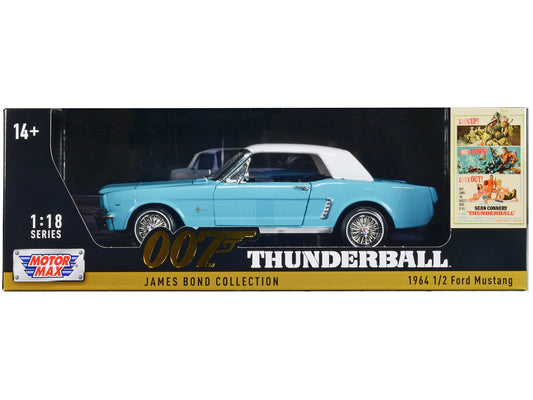 1964 1/2 Ford Mustang Light Blue with White Top James Bond 007 "Thunderball" (1965) Movie "James Bond Collection" Series 1/18 Diecast Model Car by Motormax