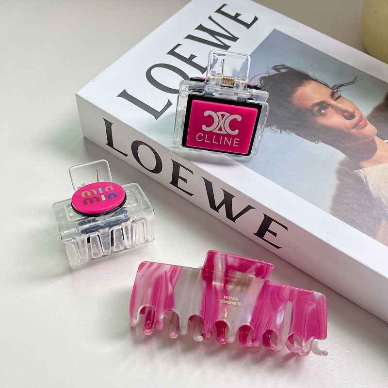 Korean Barbie pink acetic acid acrylic hairpin set with diamond sweet cute grab pin pin hair clip ponytail clip hair accessories