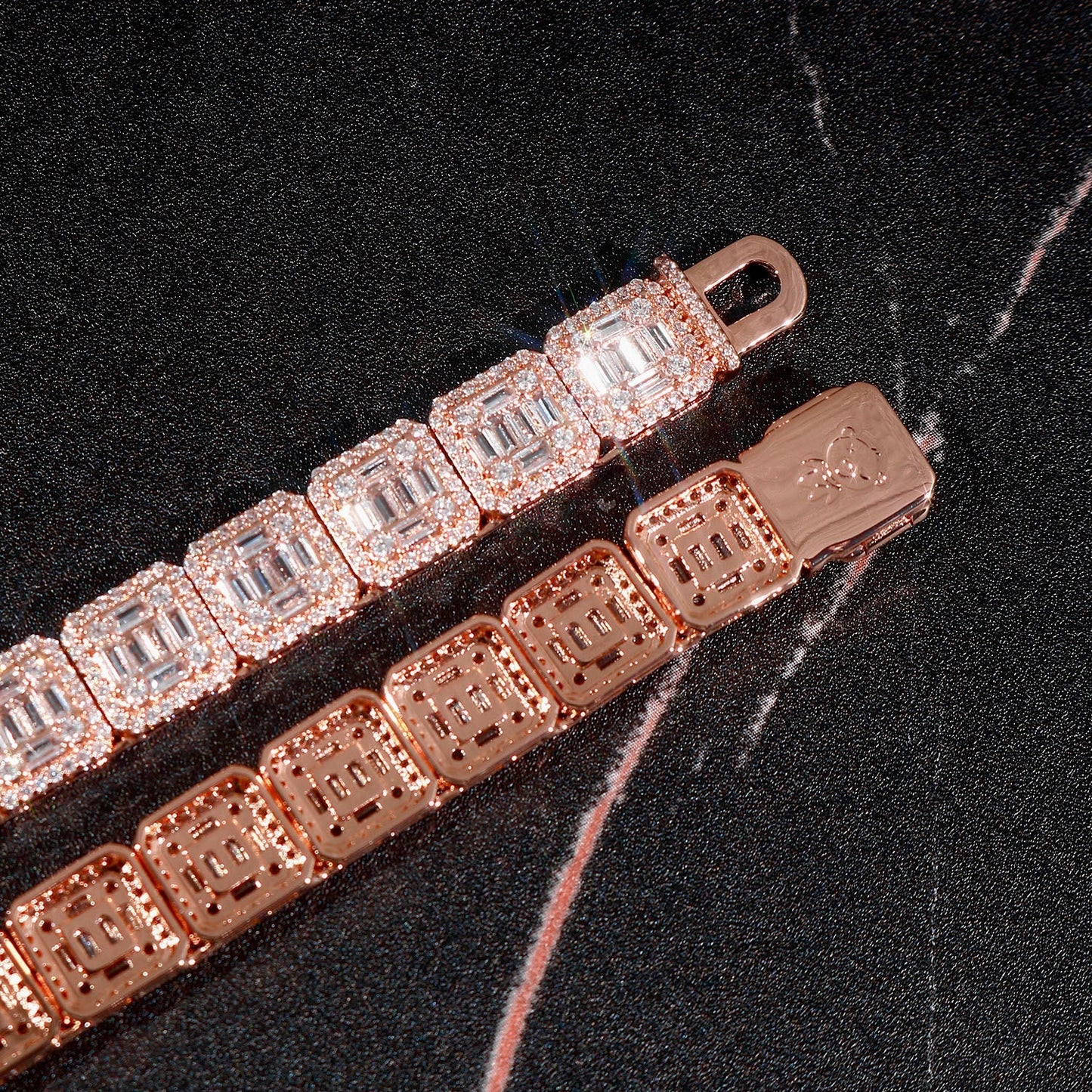 Square Baguette Tennis Chain in Rose Gold