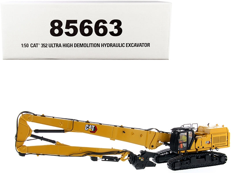 CAT Caterpillar 352 Ultra High Demolition Hydraulic Excavator with Operator and Two Interchangeable Booms "High Line Series" 1/50 Diecast Model by Diecast Masters