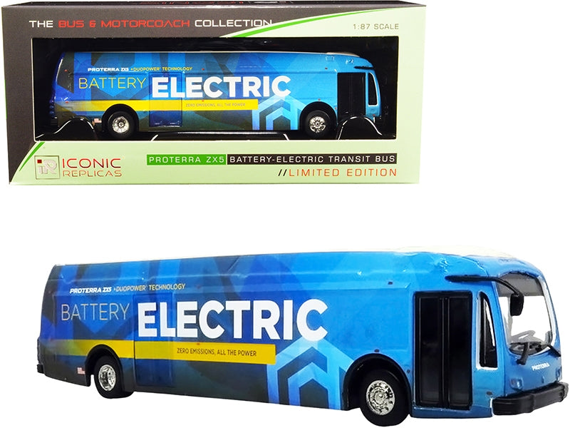 Proterra ZX5 "Battery-Electric" Transit Bus Corporate Blue with White Top "The Bus & Motorcoach Collection" 1/87 (HO) Diecast Model by Iconic Replicas