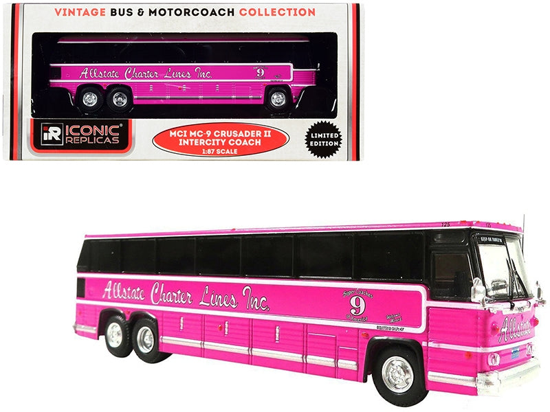 1980 MCI MC-9 Crusader II Intercity Coach Bus Pink "Allstate Charter Lines Inc." "Vintage Bus & Motorcoach Collection" 1/87 (HO) Diecast Model by Iconic Replicas