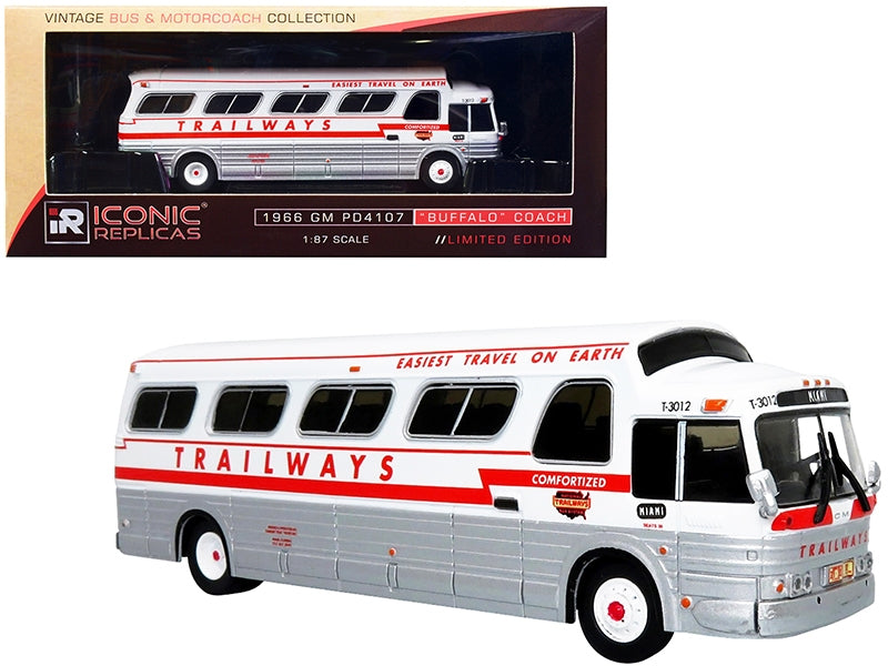 1966 GM PD4107 "Buffalo" Coach Bus "Trailways" Destination: "Miami" (Florida) "Vintage Bus & Motorcoach Collection" 1/87 Diecast Model by Iconic Replicas