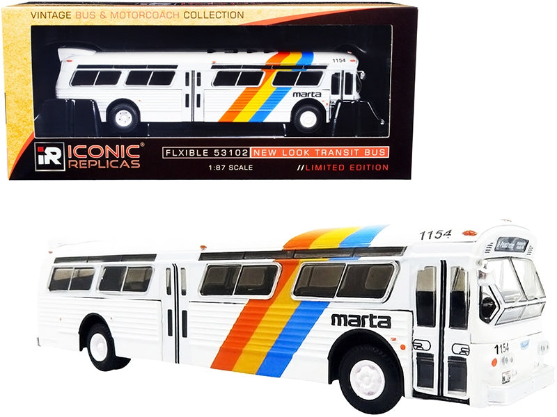Flxible 53102 Transit Bus #10 "Peachtree St." MARTA Atlanta (Georgia) White with Stripes "Vintage Bus & Motorcoach Collection" 1/87 (HO) Diecast Model by Iconic Replicas