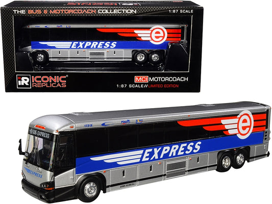 MCI D4505 Motorcoach Bus #595x Broward Express (Florida) Silver with Blue Stripes "The Bus & Motorcoach Collection" 1/87 Diecast Model by Iconic Replicas