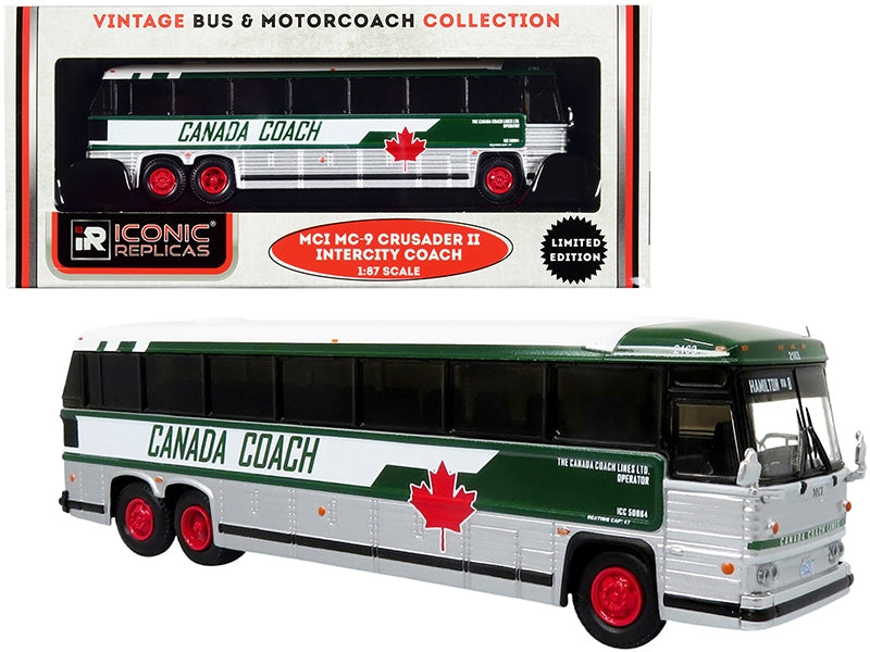 1980 MCI MC-9 Crusader II Intercity Coach Bus "Hamilton via 8" "Canada Coach" "Vintage Bus & Motorcoach Collection" 1/87 (HO) Diecast Model by Iconic Replicas