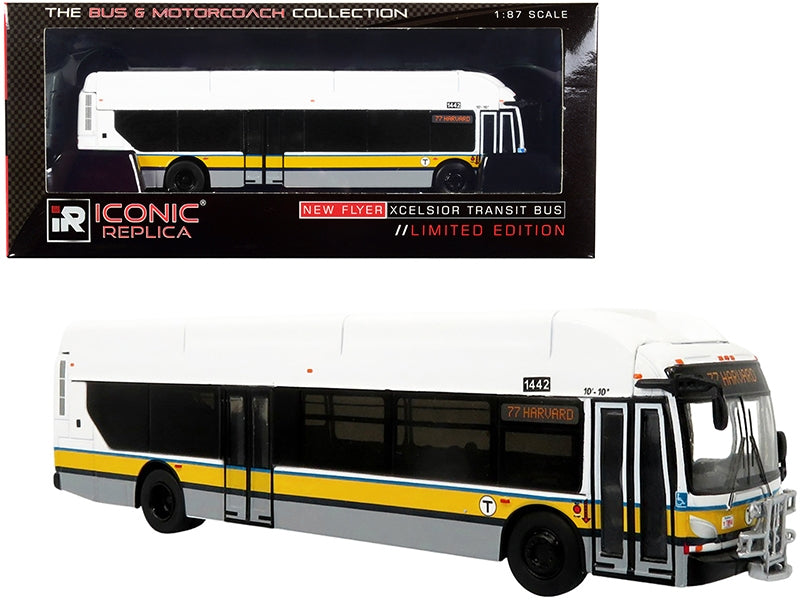 New Flyer Xcelsior XN-40 Transit Bus #77 Harvard "Boston MBTA" (Massachusetts) "The Bus & Motorcoach Collection" 1/87 (HO) Diecast Model by Iconic Replicas