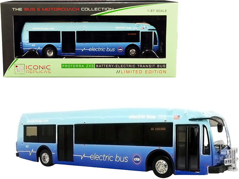 Proterra ZX5 Battery-Electric Transit Bus #65 "Chicago" (Illinois) Blue "The Bus & Motorcoach Collection" 1/87 (HO) Diecast Model by Iconic Replicas