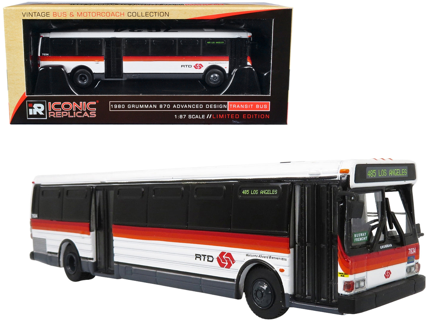 1980 Grumman 870 Advanced Design Transit Bus Southern California Rapid Transit District "485 Los Angeles" "Vintage Bus & Motorcoach Collection" 1/87 Diecast Model by Iconic Replicas