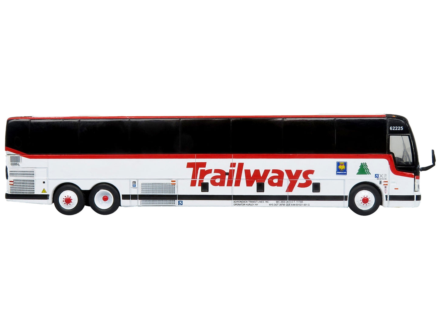 Prevost X3-45 Coach Bus "Trailways - Adirondack Transit Lines" White with Red Stripes Limited Edition 1/87 (HO) Diecast Model by Iconic Replicas