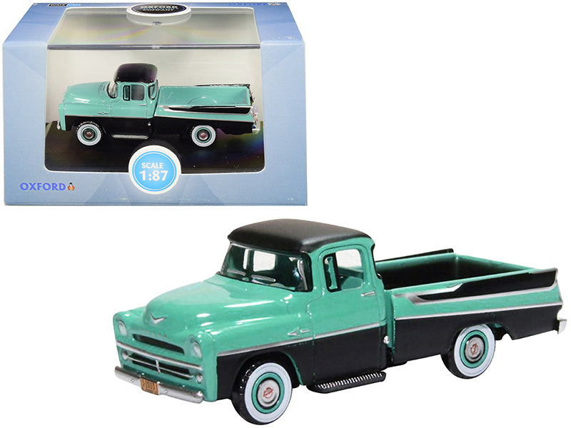 1957 Dodge D100 Sweptside Pickup Truck Turquoise and Jewel Black 1/87 (HO) Scale Diecast Model Car by Oxford Diecast