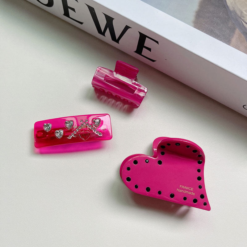 Korean Barbie pink acetic acid acrylic hairpin set with diamond sweet cute grab pin pin hair clip ponytail clip hair accessories