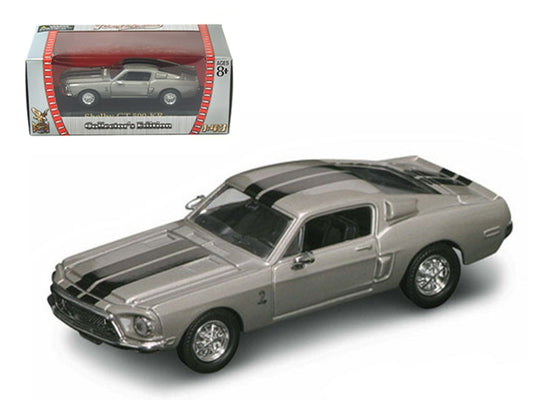 1968 Ford Mustang Shelby GT500 KR Silver with Black Stripes 1/43 Diecast Model Car by Road Signature