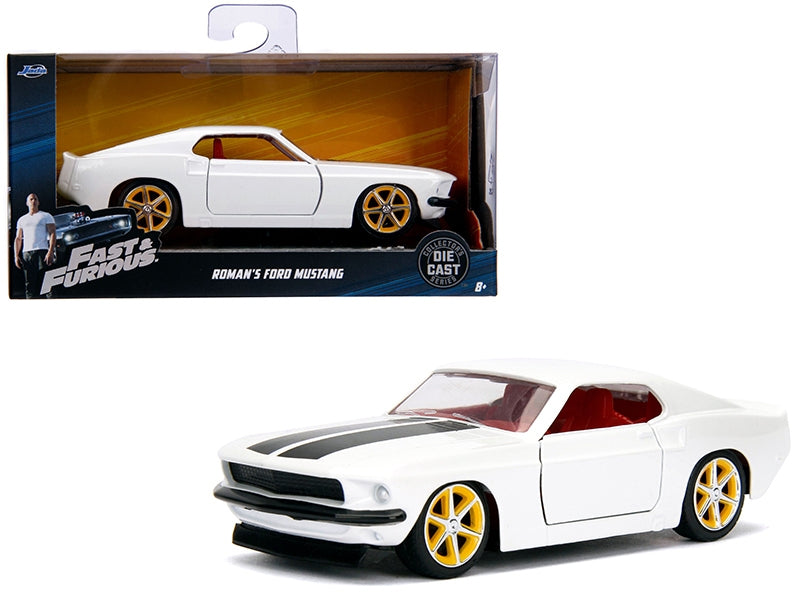 Roman's Ford Mustang White with Black Stripes and Red Interior "Fast & Furious" Movie 1/32 Diecast Model Car by Jada