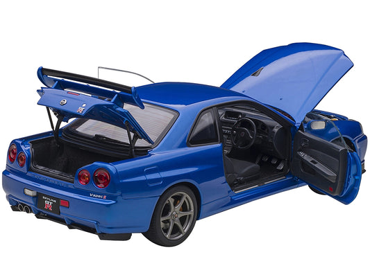Nissan Skyline GT-R (R34) V-Spec II RHD (Right Hand Drive) Bayside Blue Metallic 1/18 Model Car by Autoart