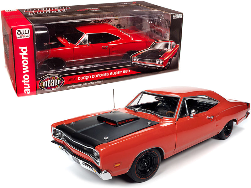1969/5 Dodge Coronet Super Bee Hardtop R4 Red with Black Hood "Muscle Car & Corvette Nationals" (MCACN) 1/18 Diecast Model Car by Autoworld