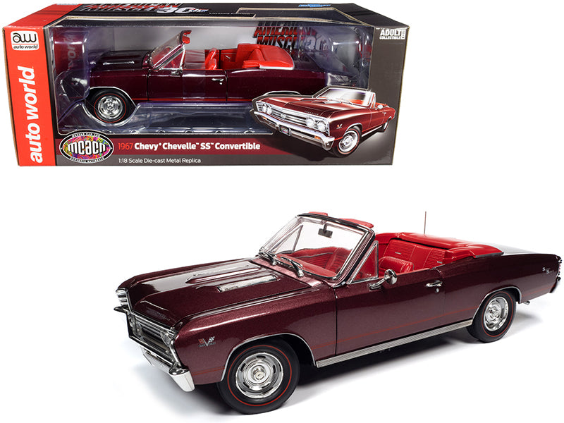 1967 Chevrolet Chevelle SS 396 Convertible Madiera Maroon Metallic with Red Interior "Muscle Car & Corvette Nationals" (MCACN) 1/18 Diecast Model Car by Autoworld