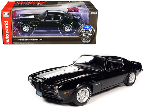1972 Pontiac Firebird T/A Trans Am Starlight Black with White Stripes "Class of 1972" "American Muscle" Series 1/18 Diecast Model Car by Auto World