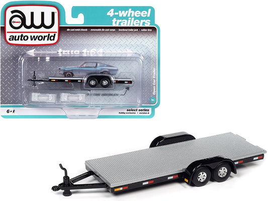 4-Wheel Open Car Trailer Silver 1/64 Diecast Model by Auto World