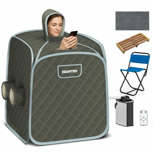 800W 2 Person Portable Steam Sauna Tent SPA with Hat Side Holes 3L Steamer-Black