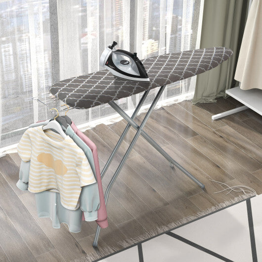 60 x 15 Inch Foldable Ironing Board with Iron Rest Extra Cotton Cover-Gray